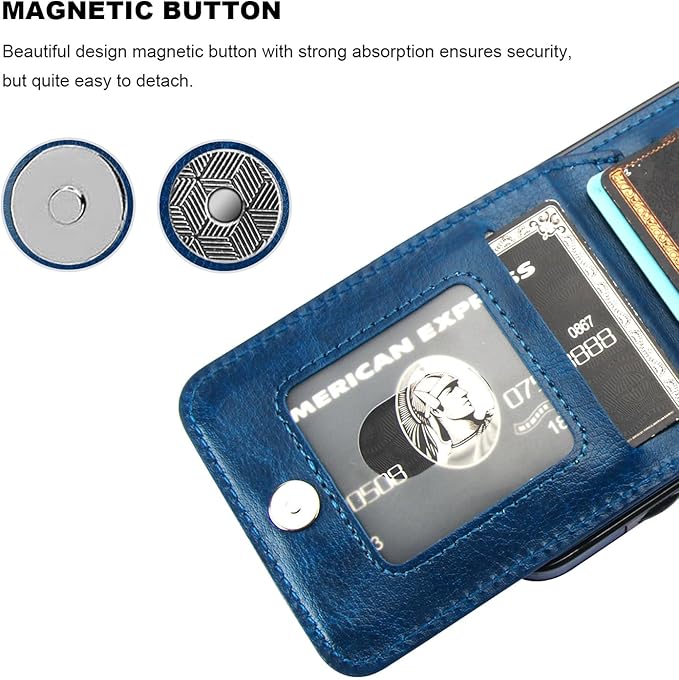 KIHUWEY for Samsung Galaxy S24 Case Wallet with Credit Card Holder, Flip Premium Leather Magnetic Clasp Kickstand Heavy Duty Protective Cover for Samsung Galaxy S24 6.2" (Blue)