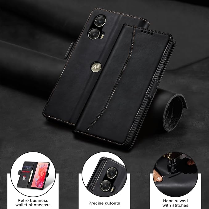 Jasonyu Flip Wallet Case for Moto G Stylus 5G (2024),Leather Magnetic Folio Cover with Card Holder,Kickstand - TPU Shockproof Durable Protective Phone Case,Black