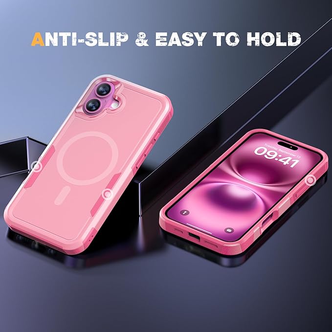 Diaclara Designed for iPhone 16 Case, [with Privacy Screen Protector] [Anti Spy] [Military Grade Drop Protection] Heavy Duty Full-Body Shockproof Phone Case, Magnetic Pink