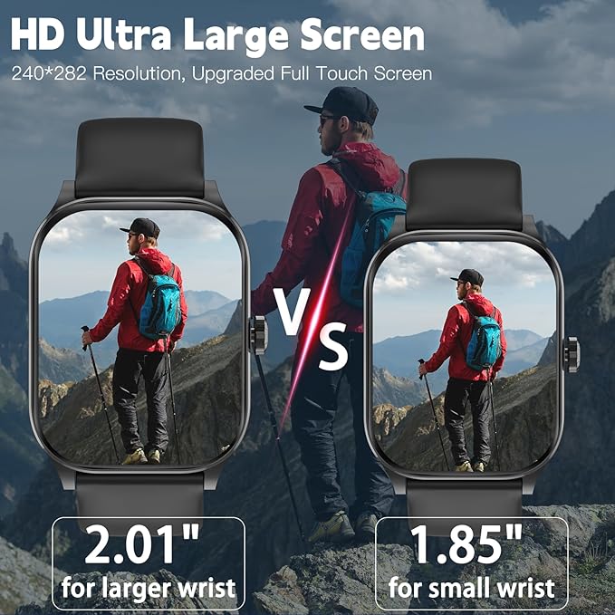 Smart Watch for Women Men(Answer/Make Call), Smartwatches with Heart Rate/SpO2/Sleep/Stress Monitor, IP68 Waterproof Activity Tracker for Android iPhone, 100+ Sports Fitness Watches (Black, 1.85“)