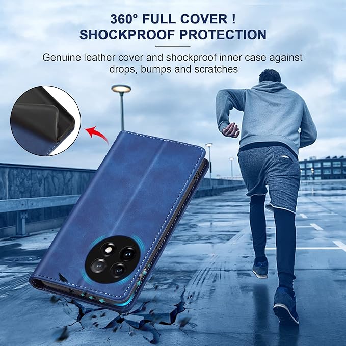 Jasonyu Flip Wallet Case for OnePlus 11 5G,Leather Magnetic Folio Cover with Card Holder,Kickstand - TPU Shockproof Durable Protective Phone Case,Blue