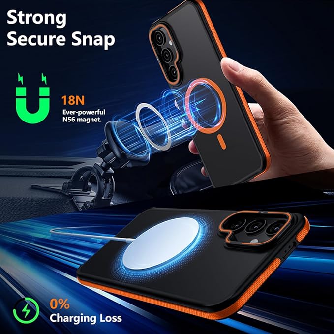 TIANNIUKE for Samsung Galaxy S24 Case, Compatible with MagSafe, Anty-Slip Grip,Military-Grade Protective, Adjustable Kickstand Phone Case, Magnetic Case (Orange)