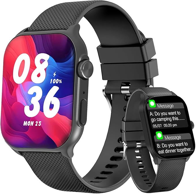 AOC Smartwatch Fitness Sports Watch E09, AI GPT Bluetooth Call, Voice Assistant‌, AMOLED 1.96 Touchscreen, Heart Rate & Sleep Monitor‌ing, IP67 Waterproof Sports Modes Smart Watch, Black
