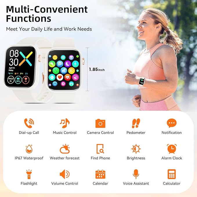 Hwagol Smart Watch (Answer/Make Call) 1.85inch Fitness Tracker, DIY Dials/Pedometer/Calories/Multiple Sport Modes/Voice Assistant, Smart Watches for Men Women Android iOS Phones