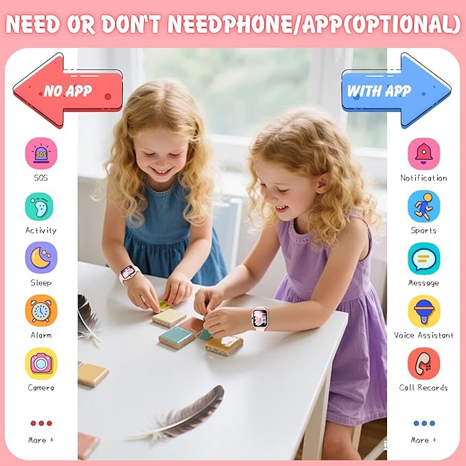 Smart Watch for Kids, 1.85" Fitness Tracker,Learning games,Sleep Monitor,Sports,IP68 Waterproof,Camera Videos Alarm Play Music Flashlight Pedometer Stopwatch Pedometer Gift Toys for Boys and Girls