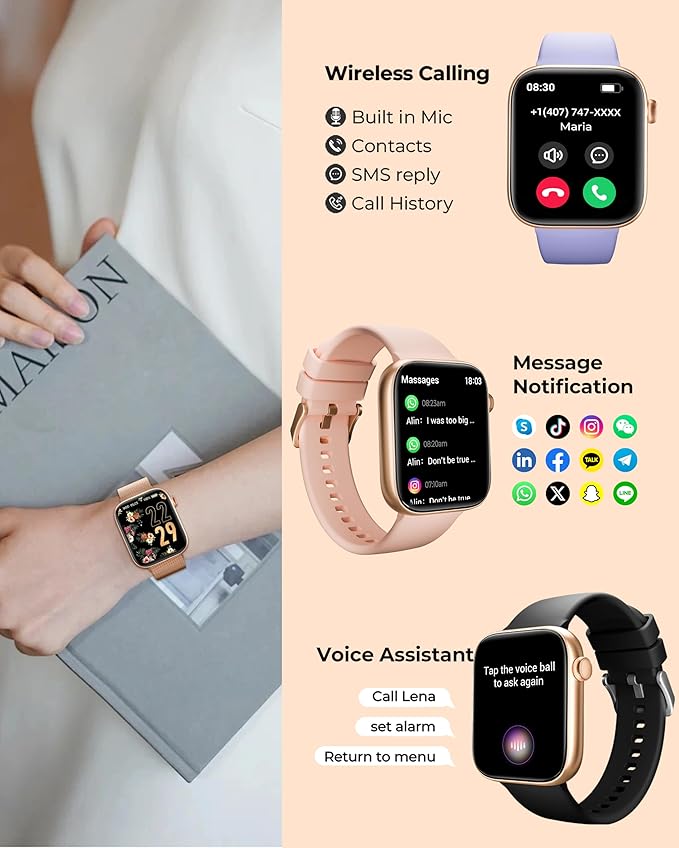 Smart Watch for Men/Women, 1.85" AMOLED Touchscreen, Make/Answer Calls, Fitness Tracker with Heart Rate, Blood Oxygen, Sport Modes, Waterproof Watches Compatible with Android & iPhone(4 Watch Bands)