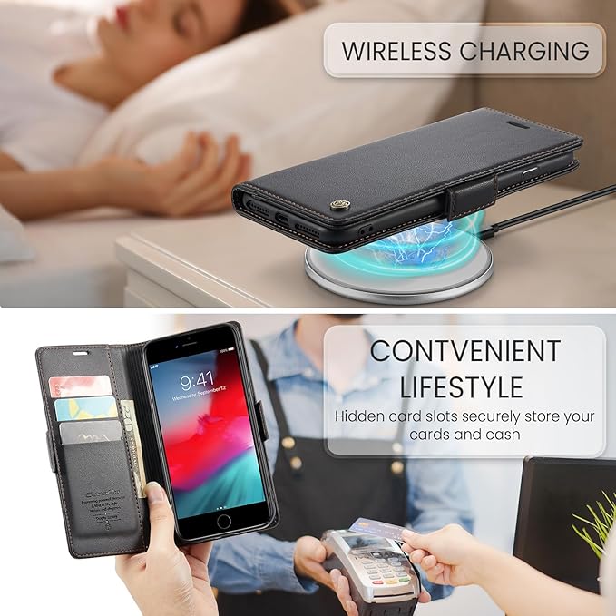 for iPhone 8 Plus & 7 Plus Case, Premium PU Leather Wallet Case Flip Cover with [RFID Blocking][Card Holder][Stand Function] Shockproof Protective for iPhone 8 Plus & 7 Plus, Black