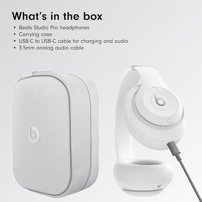 Beats Studio Pro Bluetooth Noise Cancelling Headphones with Apple 20W USB-C Power Adapter - Matte White
