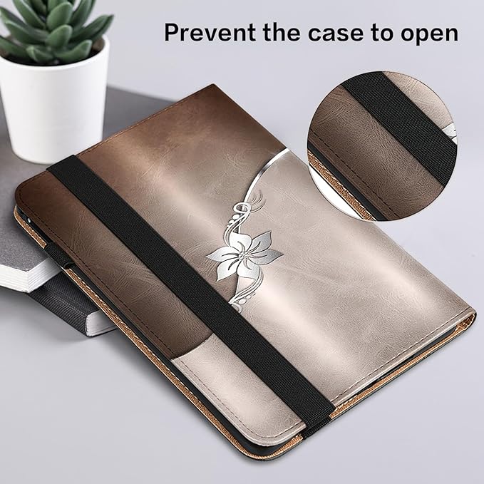 Case for Lenovo Tab M11 2024 11 inch,PU Leather Stand Flip Cover with Card Solts Elastic Band for Lenovo Tab M11 Tablet - Silver Flower