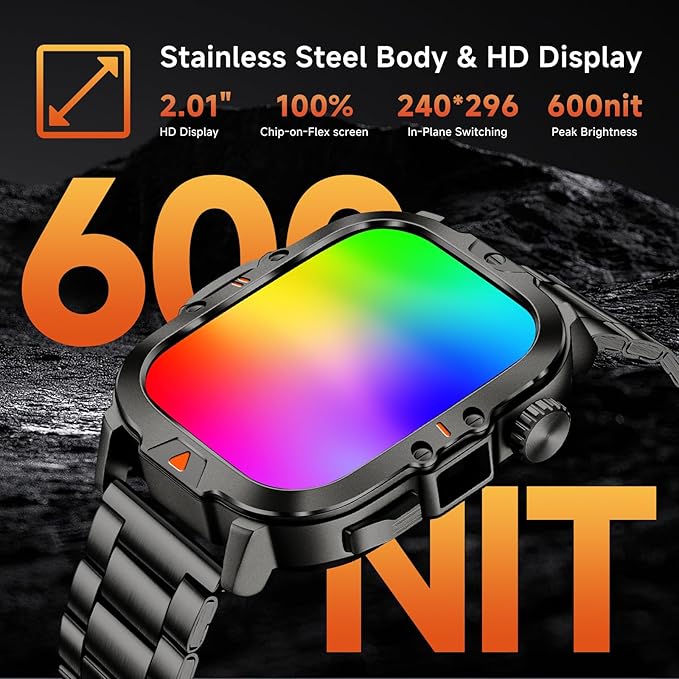 Smart Watch for Men Military Answer/Make Call 2.01″ Display 170+ Sports Modes Fitness Smart Watch IP68 Waterproof 30 Days Standby Smartwatch for Android iOS Silver (2 Straps)