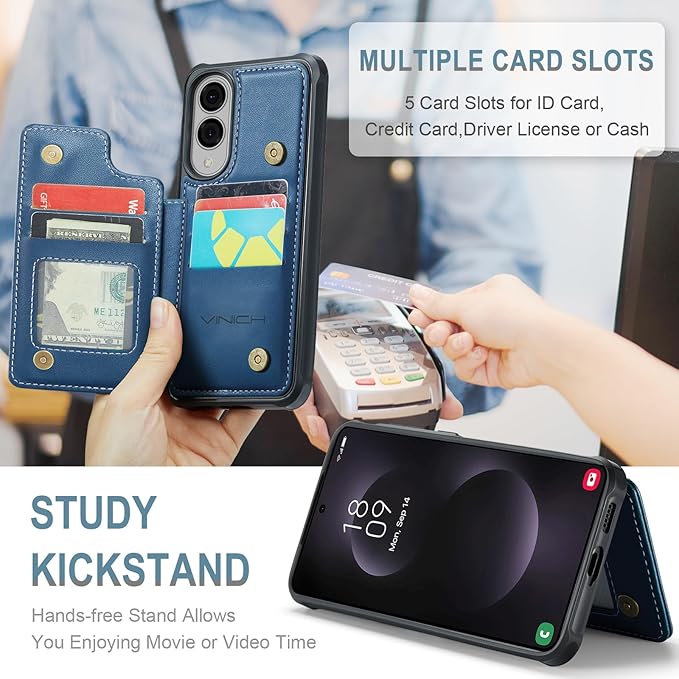 Vinich for Samsung Galaxy S25 Edge Wallet Case with Card Holder, RFID Blocking Credit Slots Kickstand Shockproof Phone Cover for Women Men, Blue