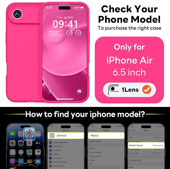 Vooii Magnetic Compatible with iPhone Air Case (Compatible with Magsafe) (Upgraded Camera Protection) Liquid Silicone Shockproof Full Body Protective Phone Cover for Women Men, Hot Pink, 6.5"