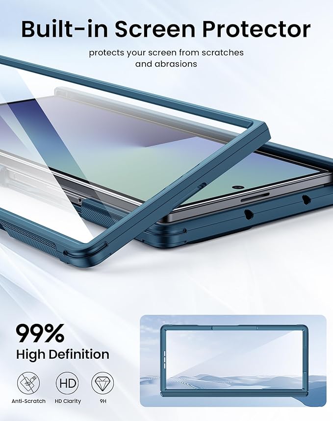 for Galaxy Z Fold 7 Case, Built-in Hidden Kickstand & HD Screen Protector & Hinge Protection, Slim Shockproof Military Grade Drop Protective Phone Case for Samsung Z Fold 7 (Lake Blue)