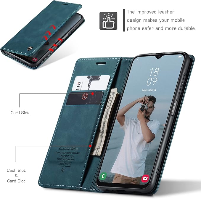 for Samsung Galaxy A13 4G/5G Case, Flip Wallet Leather Case with Card Holder Magnetic Closure Shockproof Kickstand Protective Phone Cases Cover for Samsung Galaxy A04s,Blue-Green