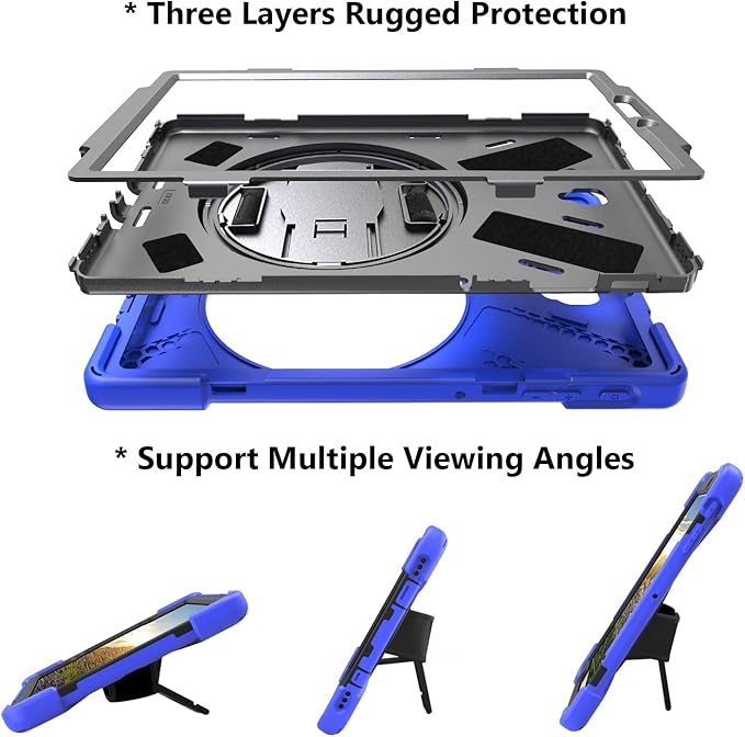Shockproof Case for Samsung Galaxy Tab A9+/A9 Plus 11'' 2023 (SM-X210/X216/X218),Portable Heavy Duty Tablet Cover with 360 Rotating Stand Handle Strap & Shoulder Belt Carrying Case (New Blue)