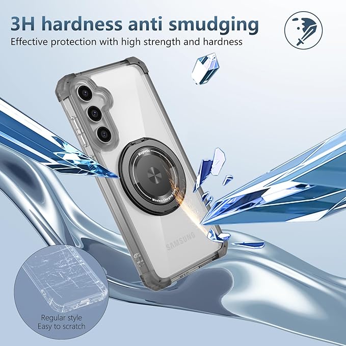 Magnetic for Samsung Galaxy S25 Plus Case Compatible with MagSafe Wireless Charging,with Screen Protector,for S25+Plus Case with Kickstand Ring,Shockproof Military Grade Drop Protection Black