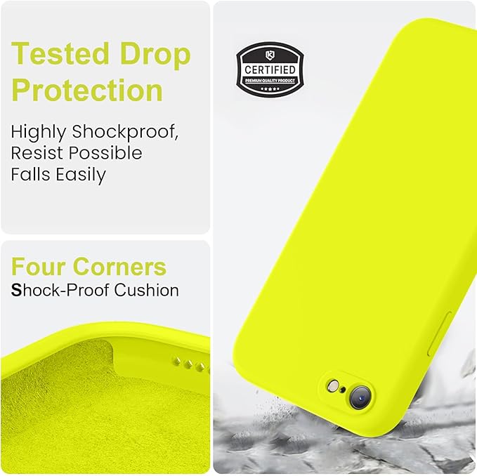 Vooii for iPhone SE Case 2022/3rd/2020,iPhone 8/7 Case, Upgraded Liquid Silicone with [Flat Edges] [Camera Protection] [Soft Anti-Scratch Microfiber Lining] Phone Case for iPhone SE - Neon Lemon