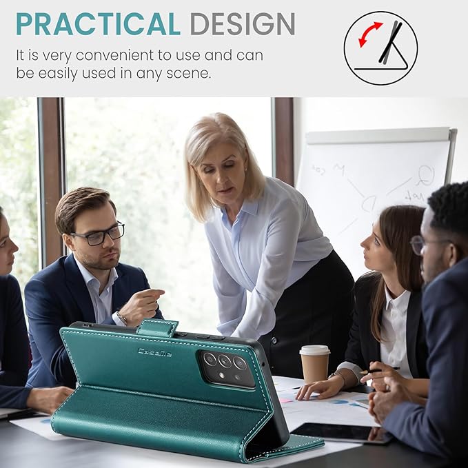 for Samsung Galaxy A52 4G/5G Case, Premium PU Leather Wallet Case Flip Cover with [RFID Blocking][Card Holder][Stand Function] for Samsung Galaxy A52 (5G/4G)/A52s 5G, Blue-Green