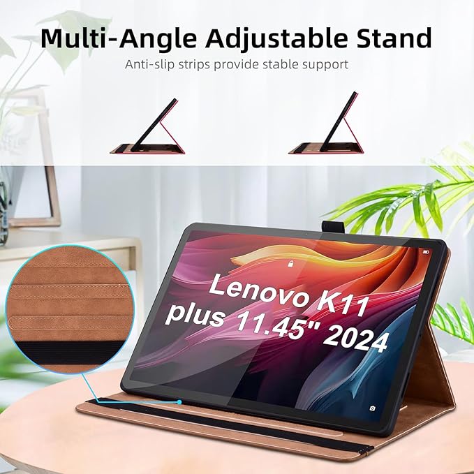 Case for Lenovo Tab K11 Plus 11.45 inch 2024 Released,PU Leather Tablet Folio Case for Lenovo Tab K11 Plus with Card Holder,Multi-Angle Stand - Brown