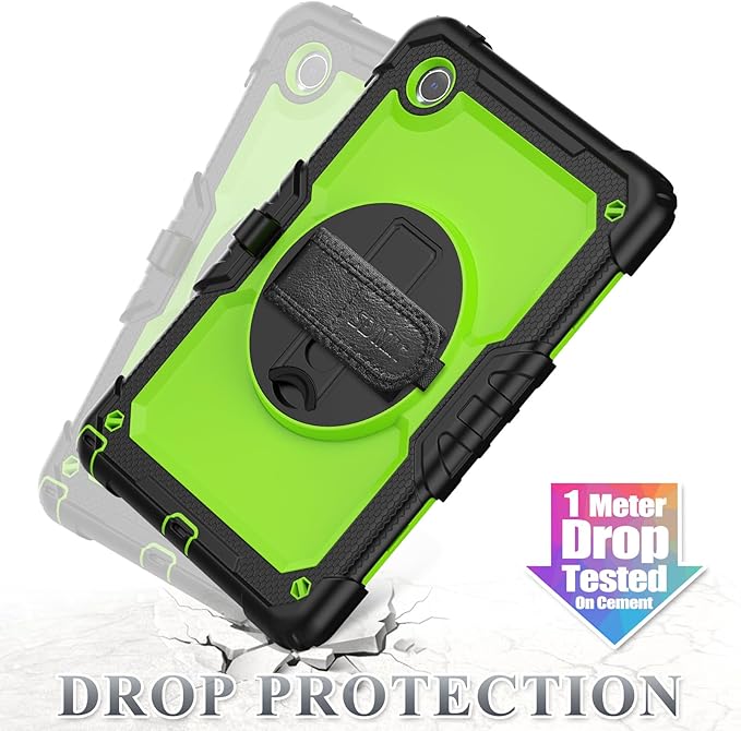 SEYMAC stock Tablet Case for Lenovo Tab M11 (TB-330FU/TB-330XU) 11 inch Drop-Proof Protection Cover with 360° Rotate Stand & Strap [Pen Holder] & Screen Protector/K11/Xiaoxin Pad 2024, Green+Black