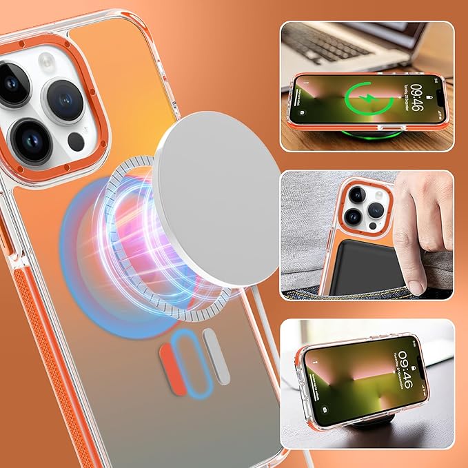 MOWIME Magnetic Case for iPhone 13 Pro Max [Compatible with Magsafe] [Cute Fashion Fluorescent Design] [1 Screen Protector] Slim Translucent Matte Case for iPhone 13 Pro Max 6.7" 2021, Orange