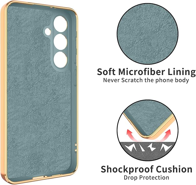 Dinick Gray for Samsung Galaxy S24 Case with Ring Holder Kickstand [with Magnetic] Soft TPU Bumper, Glitter Gold Electroplated Cover Slim Thin Protective Phone Case for Galaxy S24