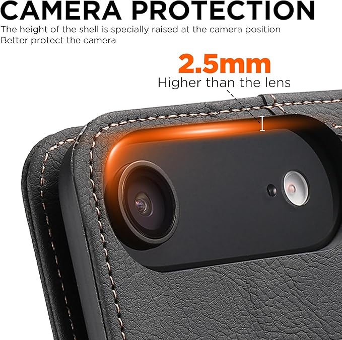 Leather Magnetic Wallet Case for iPhone 17 Compatible with MagSafe & Wireless Charging, 3 Card Slots & ID Holder, Kickstand, 360° Military Shockproof Protection Premium Black