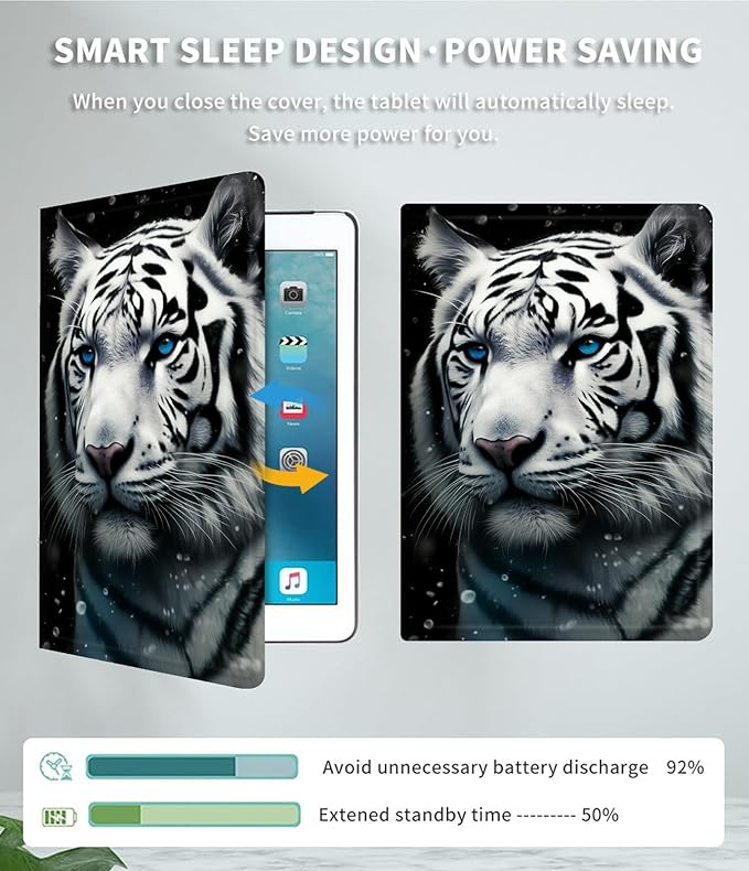 Case for 13 Inch Microsoft Surface Pro 8 (2021 Release) PU Leather Slim Lightweight Multiple Angles Stand Smart Cover with Auto Wake/Sleep for 2021 Surface pro 8 13 Inch, Cool Tiger