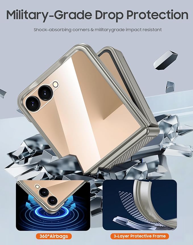 for Samsung Galaxy Z Flip 7 Case Wallet RFID Card Holder&Hinge Protection&HD Screen Protector, Full Body Shockproof Cover for Galaxy Z Flip 7(Natural Titanium)