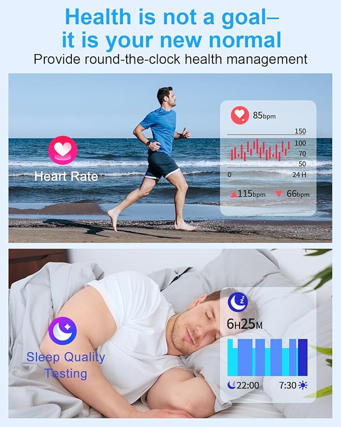 Smart Watch for Men Women, 1.85"HD Fitness Tracker (Answer/Make Call/Messages),130+ Sport Modes with 24/7 Heart Rate/Sleep Monitor/Pedometer, IP68 Waterproof, Smartwatche for Android&iOS (Black)