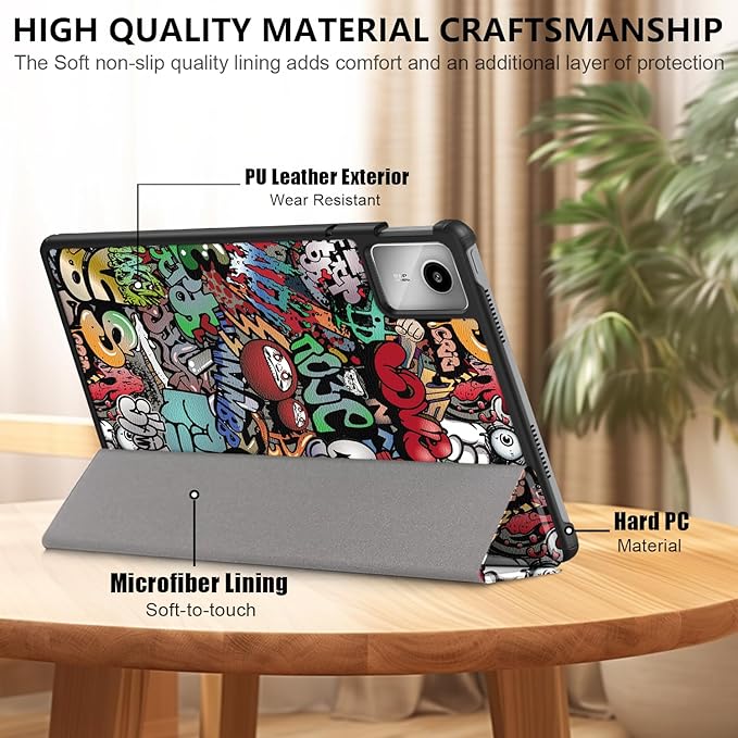 Case Compatible with Lenovo Tab M11 2023 TB-330FU / Lenovo Xiaoxin Pad 2024 TB-331FC 11 Inch Tablet,Slim Lightweight Trifold PC Cover with Auto Wake/Sleep Function,Graffiti