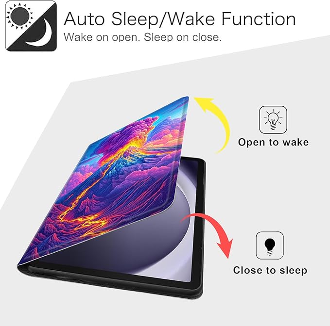 Case for Samsung Galaxy Tab A9+/A9 Plus 11” 2023 Model (SM-X210/X216/X218), Slim PU Leather Stand Cover with Auto Wake/Sleep, Multi-Angle Viewing & Shockproof, Colorful Volcano