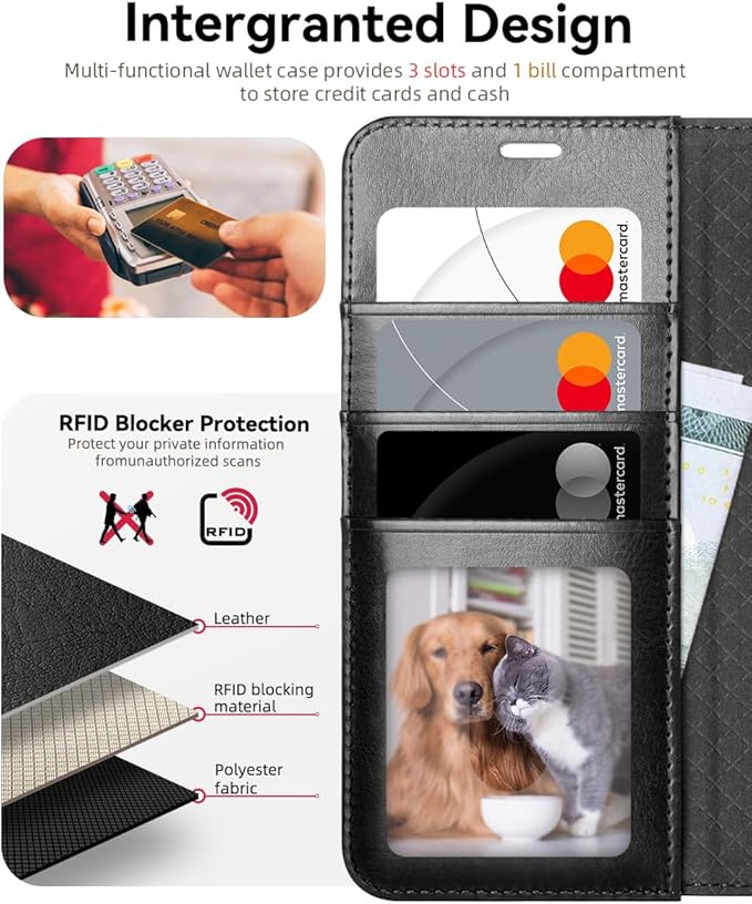 OCASE Compatible with Galaxy S25 Wallet Case, PU Leather Flip Folio Case with Card Holders RFID Blocking Kickstand [Shockproof TPU Inner Shell] Protective Phone Cover 6.2 Inch 2025, Black