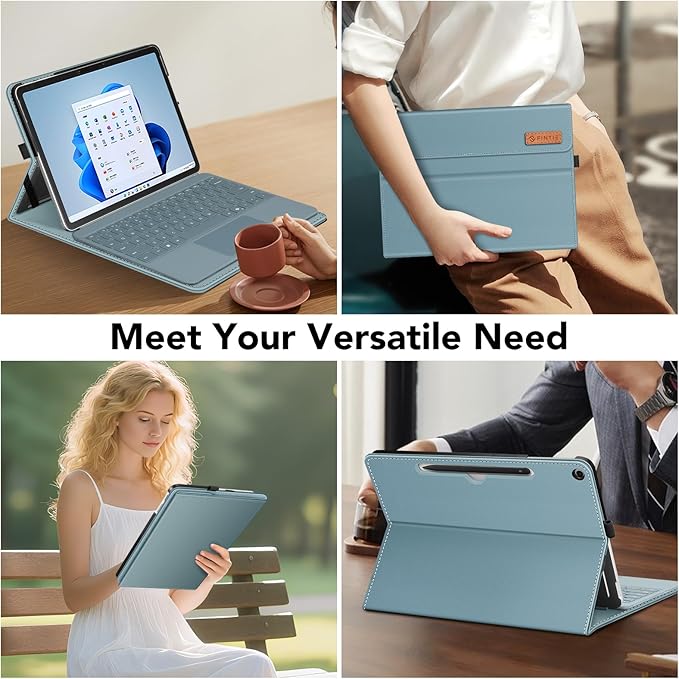Fintie Case for Microsoft Surface Pro 12 Inch 1st Edition (2025), Multiple Angle Viewing Portfolio Business Cover with Pocket & Stylus Holder, Compatible with Type Cover Keyboard (Ocean Blue)