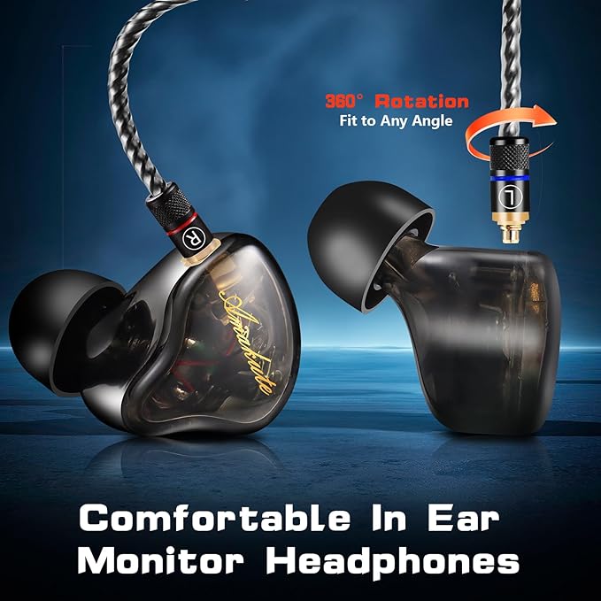 Dual Driver IEMs for Gaming - 9.2mm+6mm HiFi in-Ear Monitors with Detachable MMCX, 4N Silver-Plated OFC Cable & Noise-Isolating Ear Tips (Wired Earbuds for Music/Studio)