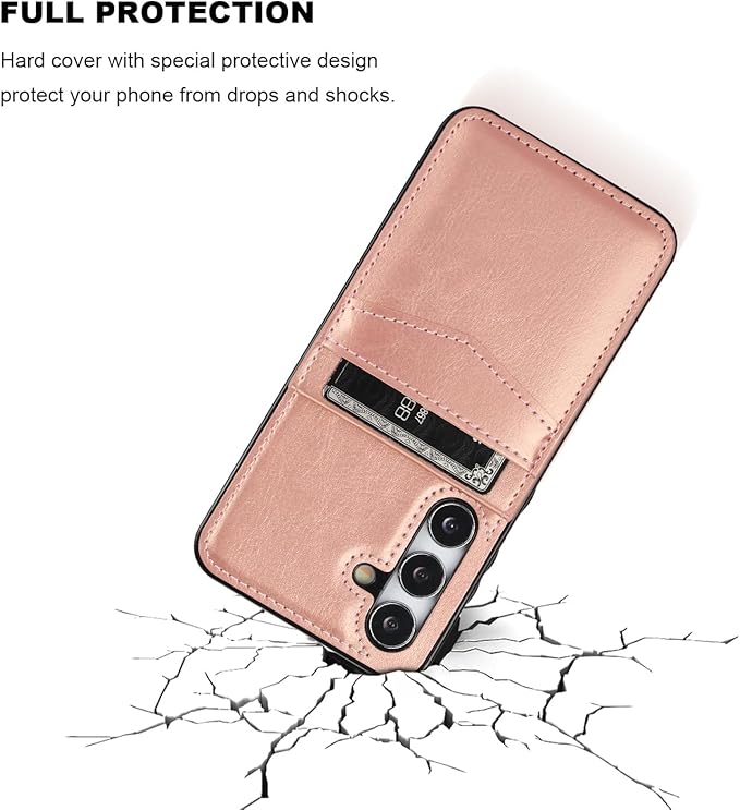 KIHUWEY for Samsung Galaxy S24 Case Wallet with Credit Card Holder, Flip Premium Leather Magnetic Clasp Kickstand Heavy Duty Protective Cover for Samsung Galaxy S24 6.2" (Rose Gold)