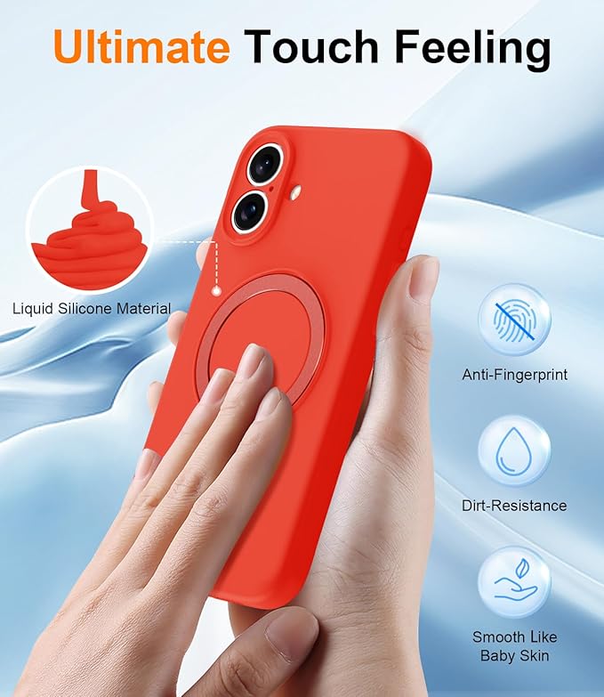 ZHK Liquid Silicone Designed for iPhone 16 Case with Magnet Stand, [Precise Camera Lens Protection][Mil-Grade Drop Shockproof][Soft Anti-Scratch Microfiber Lining] Slim Fit Cover, Red