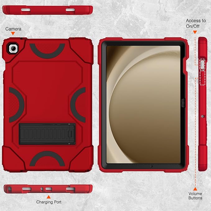 Case for Samsung Galaxy Tab A9+ 11 Inch 2023 Model (X210/X216/X218), Heavy Duty Shockproof Rugged Protective Case for Galaxy Tab A9 Plus Tablet (Red+Black)