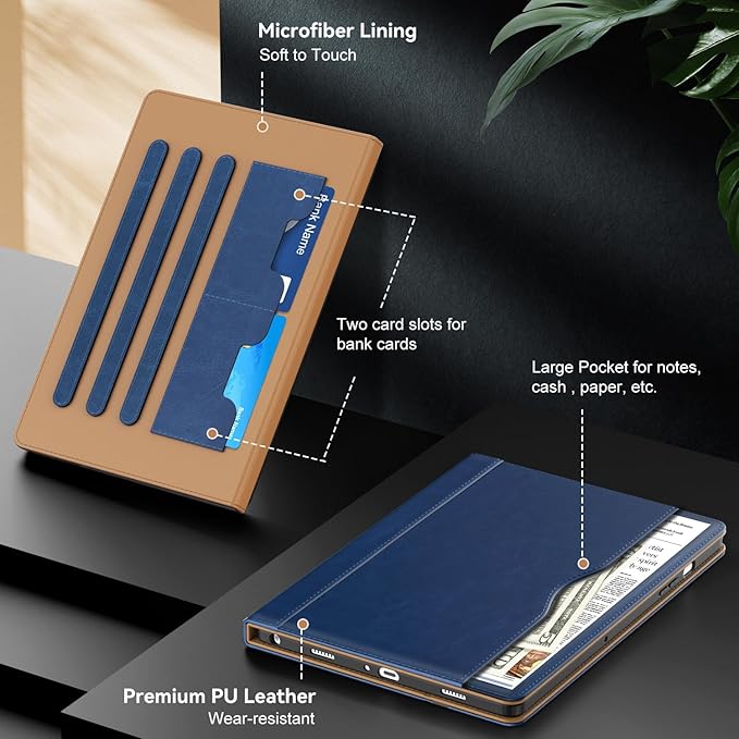 OKP Case for Samsug Galaxy Tab A9+ Plus 11 inch 2024(SM-X210/X216/X218), PU Leather Folio Cover with Multi-Angle Stand//Pen Holder, Auto Wake/Sleep Case for Galaxy A9+ 11" Tablet (Navy Blue)