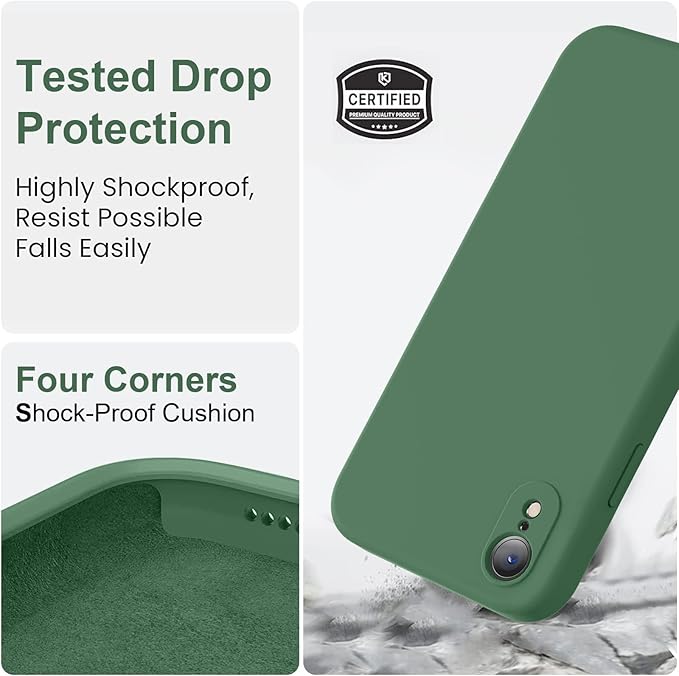 Vooii Compatible with iPhone XR Case, Upgraded Liquid Silicone with [Flat Edges] [Camera Protection] [Soft Anti-Scratch Microfiber Lining] Phone Case for iPhone 10 XR 6.1 inch - Green