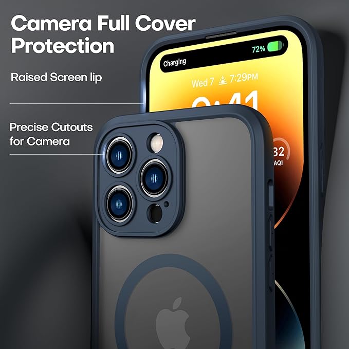 ImpactStrong Magnetic Guard Designed for iPhone 14 Pro Max Case [Camera Protection] [Military Grade Drop Tested] [Compatible with MagSafe] Slim Translucent Matte Phone Case (6.7") - Navy Blue