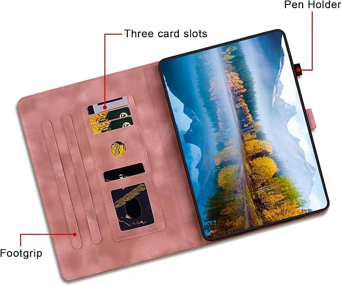 Case for Samsung Galaxy Tab A9+/ A9 Plus 11 inch 2023 SM-X210/ X215/ X216, Premium PU Leather Case with Pen Holder and Magnetic Clasp Stand, Pink