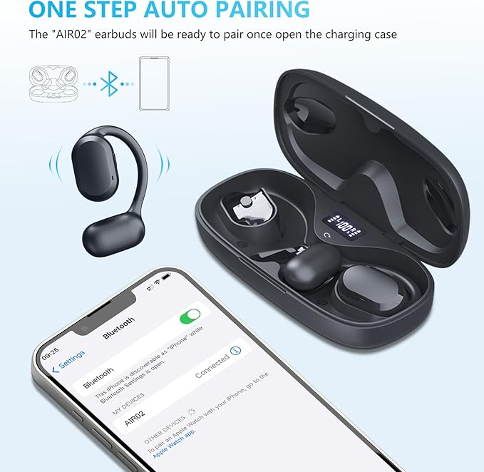 Open Ear Headphones Over Ear Buds, IP67 Waterproof True Wiress Earbuds with Dual DSP Noise Cancelling Mic for Work Sports, Advanced Bluetooth V5.4