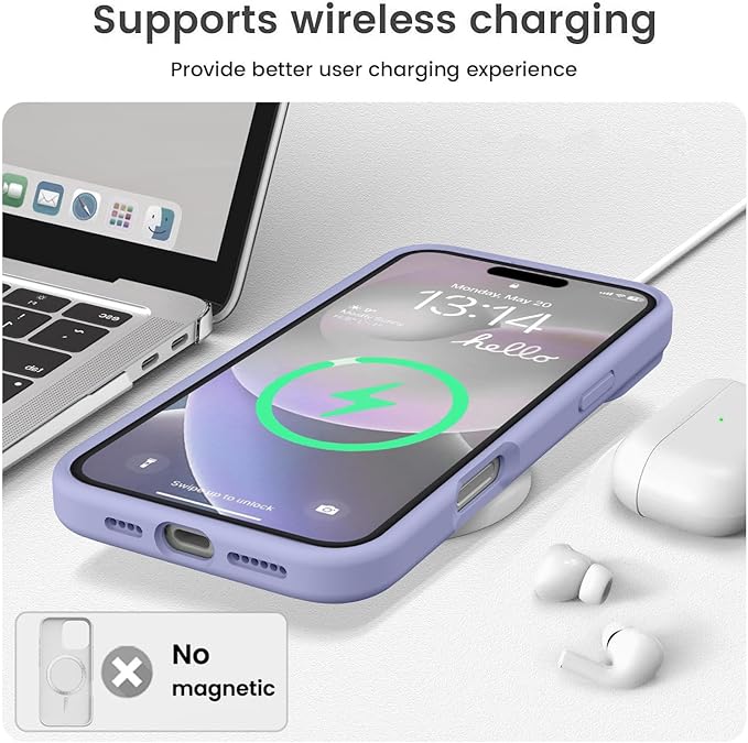 Vooii Compatible with iPhone 16 Pro Case, Liquid Silicone Upgrade [Camera Protection] [Soft Anti-Scratch Microfiber Lining] Shockproof Phone Case for iPhone 16 Pro 6.3 inch - Lavender Grey