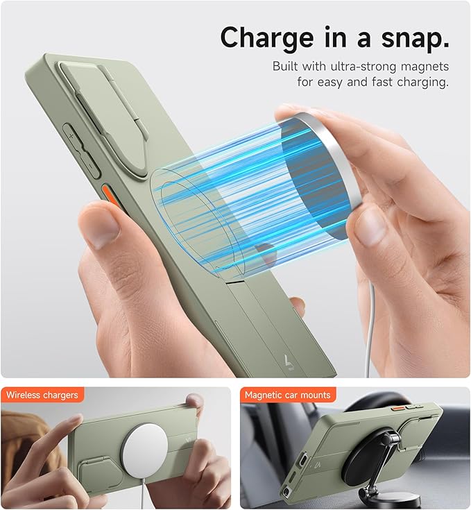 SURITCH for Samsung Galaxy S25 Ultra Phone Case, Magnetic Protective Cover with Camera Cover & Adjustable Metal Kickstand for Galaxy S25 Ultra (2025)-Sage Green