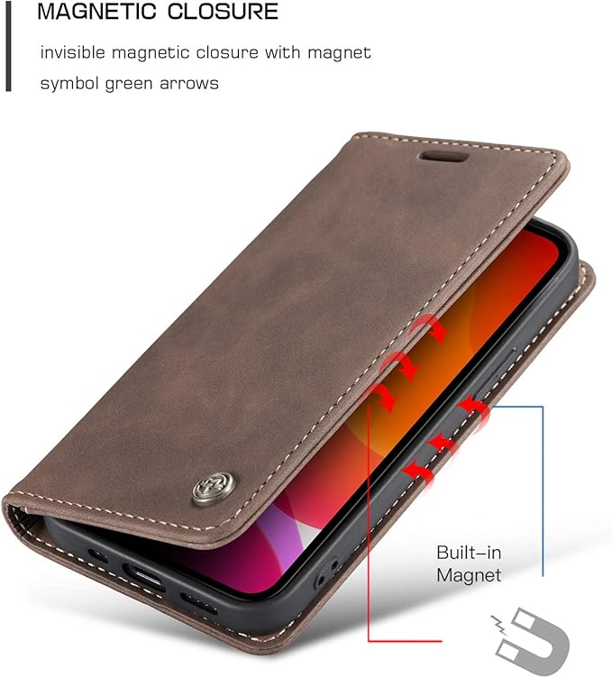 for iPhone 12/12 Pro Case, Flip Wallet Leather Case with Card Holder Magnetic Closure Shockproof Kickstand Protective Phone Cases Cover for iPhone 12 Pro 6,1",Coffee