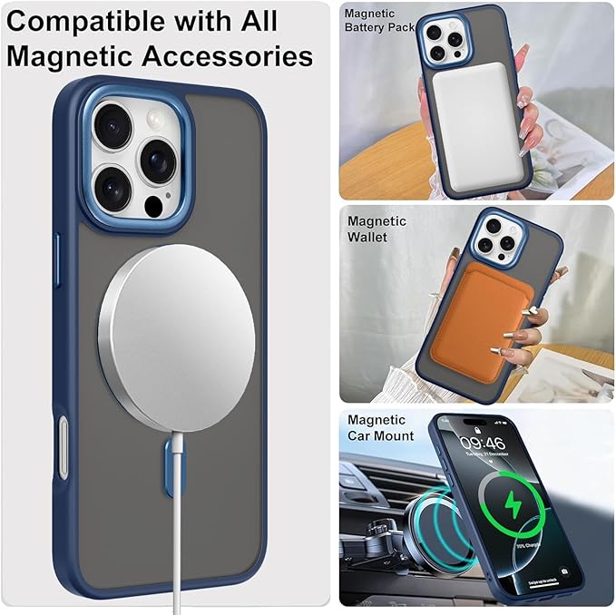 ZIYE Magnetic Case for iPhone 16 Pro Max Case with Stand [Compatible with MagSafe] Slim Shockproof Military Grade Heavy Duty Cover with 360 Rotatable Ring Kickstand for Women Men, Translucent Blue