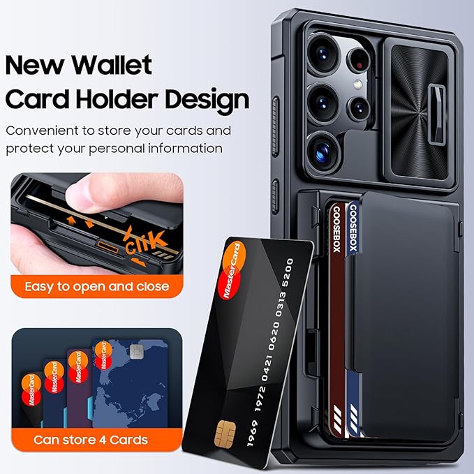 for Samsung Galaxy S25 Ultra Case Wallet with RFID [Cards Holder][Camera Cover][Edge Raised] Full Body Shockproof Silicone Protective Phone Case for Galaxy S25 Ultra 6.9" 2025 (Black)