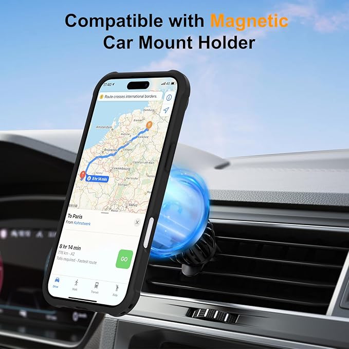 Compatible with iPhone 17 Air Case with Invisible Magnetic Ring Stand [Compatible with Magnetic] [Military Drop Protection] Shockproof Slim Hard Back Soft Edge Case 6.6 Inch, Black