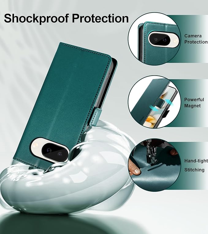 Wallet Flip Case for Google Pixel 9A - [RFID Blocking] Luxury PU Leather Card Holder Magnetic Phone Cover with Kickstand,Shockproof Protective Case,Green